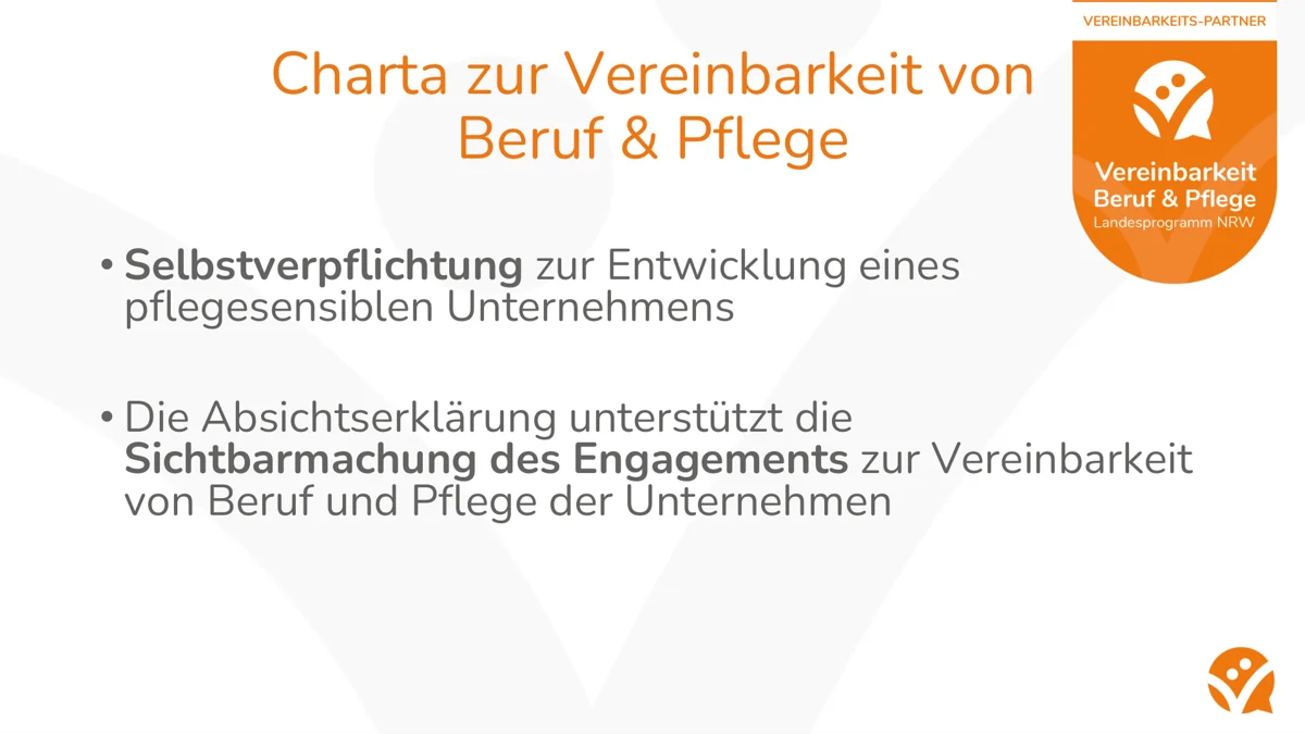 Auszug zur Charta Vereinbarkeit von Beruf und Pflege aus den Unterlagen des Landesprogramms